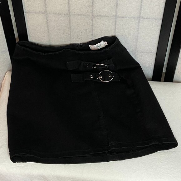 Windsor Denim Bodycon Stretchy Side Buckle & Slit Pencil Mini Skirt Black S - Picture 4 of 9